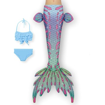 新款兒童美人魚泳衣 女孩人魚公主裙 粉紅色美人魚尾巴 游泳衣女童公主衣服 泳裝三件套 美人魚衣服 美人魚尾巴 魚尾游泳衣