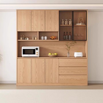 【店家補貼】餐邊柜靠墻一體高柜家用客廳廚房櫥柜純實木儲物柜酒柜可定制