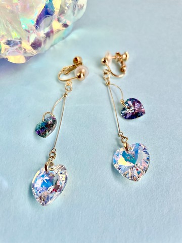 水晶玻璃搖擺耳環 耳環 透明　心形