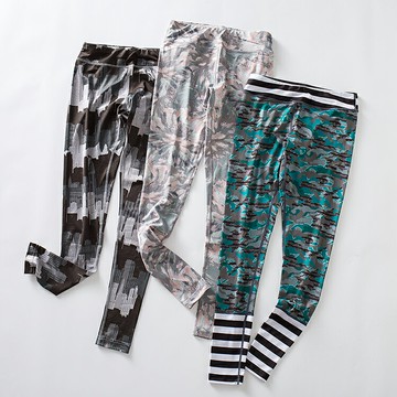 速干透氣九分褲女個性時尚彩色涂鴉戶外彈力運動休閑緊身瑜伽褲