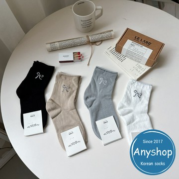 Anyshop韓國襪 蝴蝶結系列 素色長襪 蝴蝶結襪 女孩襪 捲邊襪 韓襪 韓國襪 長襪 蝴蝶結 襪子 04801