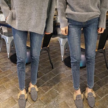 胖MM高腰彈力小腳牛仔褲女 200斤加肥加大碼修身顯瘦鉛筆褲潮1入