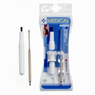 現貨 日本綠鐘Medical不銹鋼螺旋式耳扒附刷兩支組(D-28)