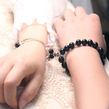 地心引力相吸磁鐵黑曜石白水晶情侶款手鏈男女一對禮物純銀信物