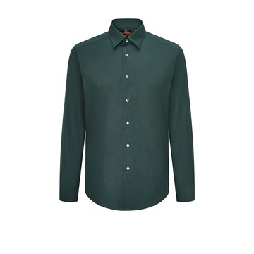 易處理彈性點狀長袖上班襯衫/深綠色 | 4112113248