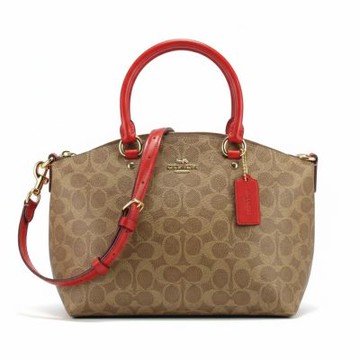 COACH 款大C美型底部皮革手提/肩背/斜背包CCM72(卡其橘紅)