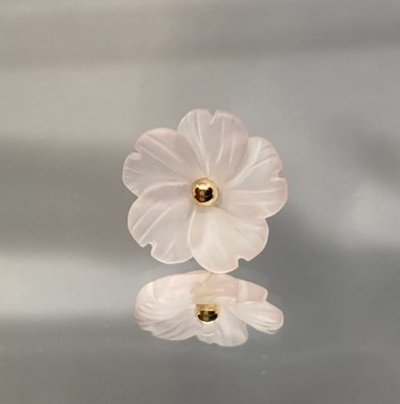 薔薇石英花卉雕刻耳環 - 2