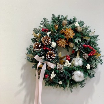 不凋雪松聖誕花圈.聖誕禮物.花圈.果實.不凋花.雪松