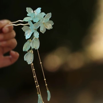 瀾語 古風琉璃花朵發釵簪子發簪 超仙流蘇步搖漢服配飾旗袍頭飾 z8093