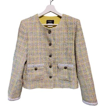 【二手精品 9.9成新】CHANEL香奈兒Cruise 度假系列黃色斜紋軟呢外套(剪水洗標) 編號S151