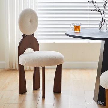 新品 可開發票 北歐法式侘寂風餐椅家用設計師複古化妝椅簡約中古實木耳環靠背椅