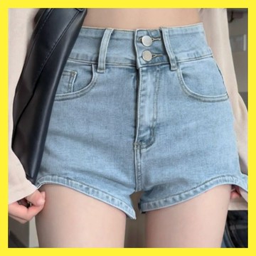 WIT#牛仔褲 | 辣妹 | 熱褲 | 雙釦彈力百搭顯瘦剪裁牛仔短褲 |  丹寧牛仔短褲 | 彈性牛仔短褲