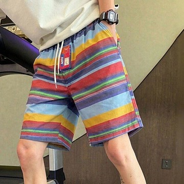  🔥【活力滿滿】撞色條紋短褲夏季男純棉舒適寬鬆休閒爆款多巴胺家居慵懶風時尚短褲五分褲百搭日常短褲輕薄透氣休閒褲褲子男