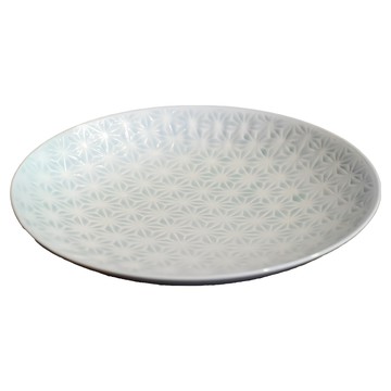 佐和陶瓷 日本製 陶瓷 21.5cm寬  500ml  水釉麻葉 白色 + 藍色  1個