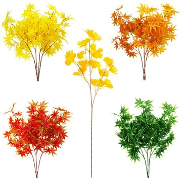 仿真紅楓葉裝飾樹枝假樹葉子銀杏葉塑料假花紅色秋季室內工程造景 E339