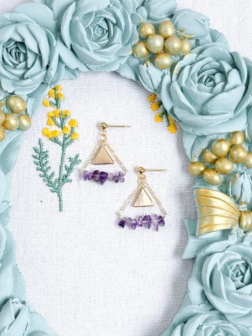天然碎石串-紫水晶-三角鏈條耳環