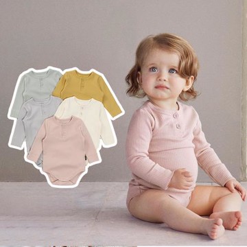 Next Red坑條包扣純棉寶寶長袖春秋包屁衣嬰兒打底套頭爬爬服