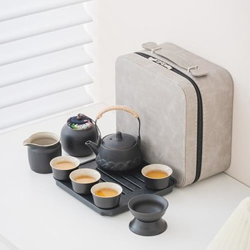 家用小套裝簡約日式黑陶旅行功夫茶具一壺四杯提梁泡茶壺戶外批發