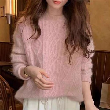 【米蘭精品】現貨+預購 100%羊毛衣針織衫發熱衣長袖保暖內搭加絨寬鬆大碼休閒-重磅麻花女外套3色74nc92