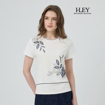 ILEY伊蕾 網紗刺繡花卉縲縈棉質上衣(白；M-XL)