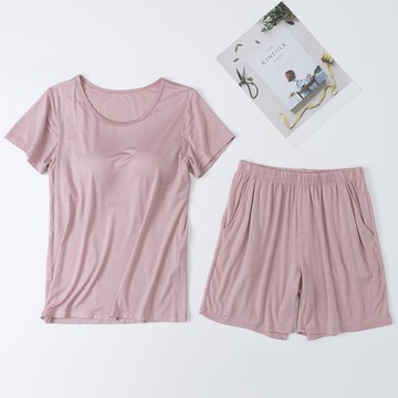 莫代爾柔軟涼感Bra T家居服-短褲套裝-粉色