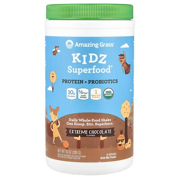 Amazing Grass, Kidz Superfood®，蛋白質 + 益生菌，極端巧克力味，10 盎司（285 克）