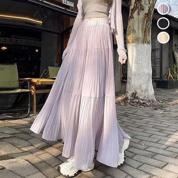 【韓國K.W.】韓國顯瘦甜美雪紡紗百褶裙