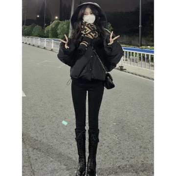 (免運)黑色羽絨服女2025冬季保暖韓系白鴨絨小個子短款泡芙外套女面包服