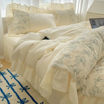 床包組 三件組 四件組  床單被套枕套床包 家用寢具法式A類公主風親膚水洗棉四件套少女心花邊床單被套床笠床上用品4