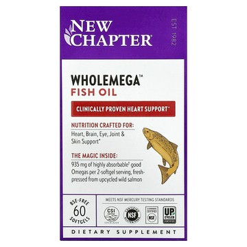 New Chapter, Wholemega 魚油，60 粒軟凝膠