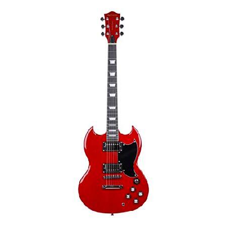 Leo Jaymz 39 Inch Double Cut Solid Body Electric Guitar Poplar Wood Body，Maple Neck and Composite Ebony Fretboard (DC Red)