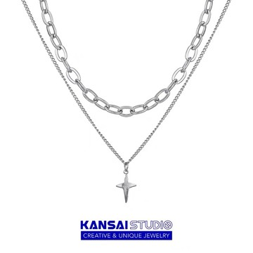KANSAI雙層拼接四芒星疊戴項鍊女小眾T卹衛衣鏈個性冷淡風酷飾品