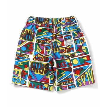 日本 BREEZE - 夏日印花斜紋布帥氣短褲-美式logo-多彩