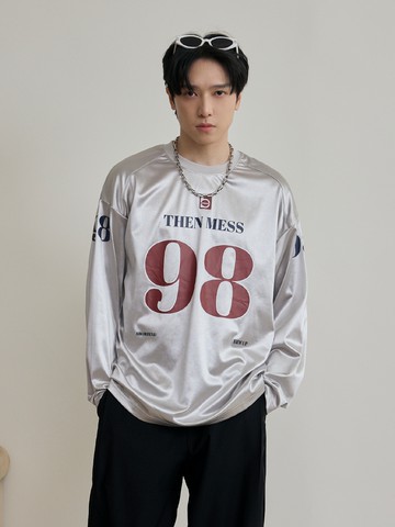 美式休閒圓領98印花長T