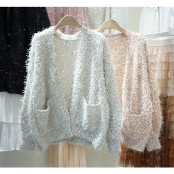 東大門燈籠袖開衫春秋新款小清新甜美韓版氣質外搭女寬松長袖閃閃