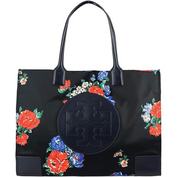 TORY BURCH - 花卉印花肩背包 (黑底紅紫)