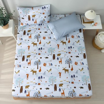 雙人加大床包枕套組/美國棉授權品牌 / 呼嚕森林 [鴻宇] 台灣製 - 2366藍