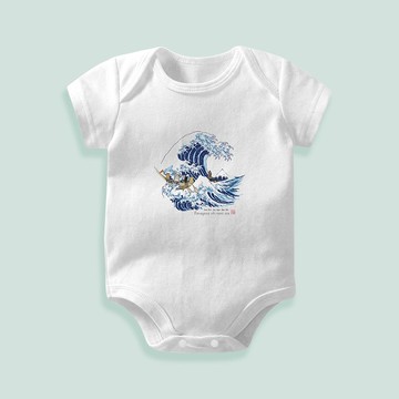 貓浮世繪-神奈川衝浪裡的貓 嬰兒/新生兒/親子裝/短袖純棉包屁衣
