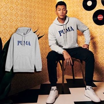 Puma 帽T Squad 男款 灰 藍 抽繩 毛圈布 大口袋 E.SO 瘦子 著用款 連帽上衣 68125304