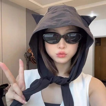 隔日💥小惡魔綁帶速幹帽子女出遊度假薄款防曬帽百搭顯臉小貓耳朵漁夫帽