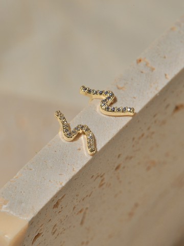 迷你鋯石閃電造型925銀針耳環