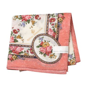Royal Doulton皇家道爾頓維多利亞花園復古印花字母LOGO圖騰大帕領巾(白/粉紅邊/58CM)