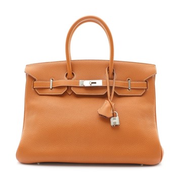 HERMES 愛馬仕 Birkin 35 柏金包 手提包 棕色 Togo 牛革 口H刻 銀扣 【二手名牌BRAND OFF】