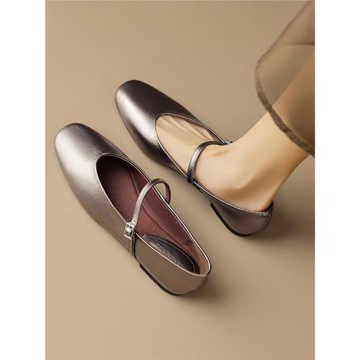 軟面軟底法式時尚春秋淺口平底單鞋女真皮槍色瑪麗珍鞋大碼晚晚鞋