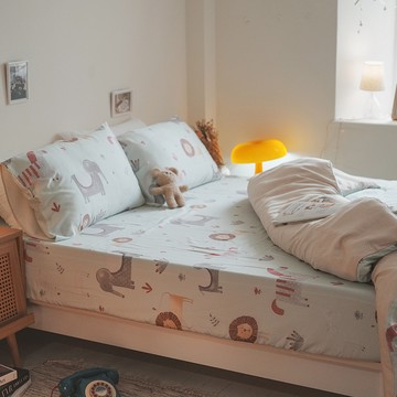 LAMINA 樂米娜 100%萊賽爾天絲枕套床包組 加大  動物派對  床包180 x 186cm + 枕套48 x 75cm x 2件 + 兩用被套180 x 210cm  被套 + 床罩 + 枕套組