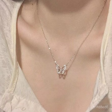 項鍊 銀項鍊 925銀蝴蝶項鏈女高級感輕奢ins小衆設計氣質新款鎖骨鏈生日禮物 項鍊女