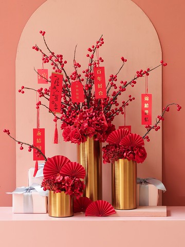 婚房裝飾花藝仿真花假花客廳喜慶擺設插花餐桌花結婚禮物布置擺件