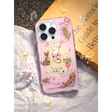 【小狗派對】香蕉魚原創粉色可愛小狗手機殼適用iPhone17promax蘋果16pro小眾高級感雙層IMD光面殼15設計師