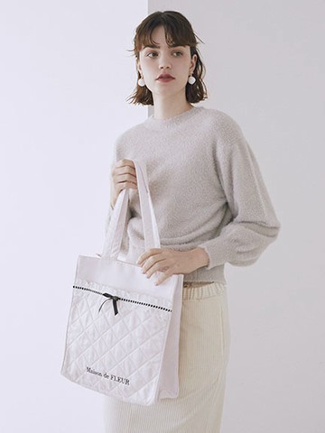 甜美荷葉褶邊蝴蝶結菱格紋方形手提袋(08001002800) - Maison de FLEUR