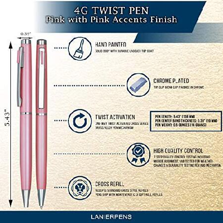 Lanier 4G Ballpoint Pen Shiny Chrome Ring ＆ Parts with Medium Tip 0.7mm Cross Style Refill (with Accents White or Black or Purple or Pink)